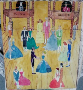 Angela's watercolor of an old-fashioned dance